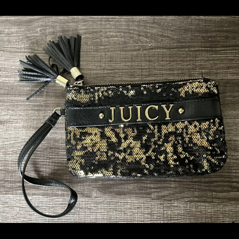 Juicy Couture sequin wristlet. Black and gold sequins.